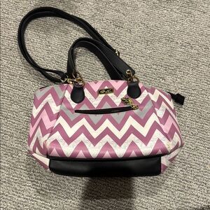 Betsey Johnson Chevron Patterned Pink and Black Handbag